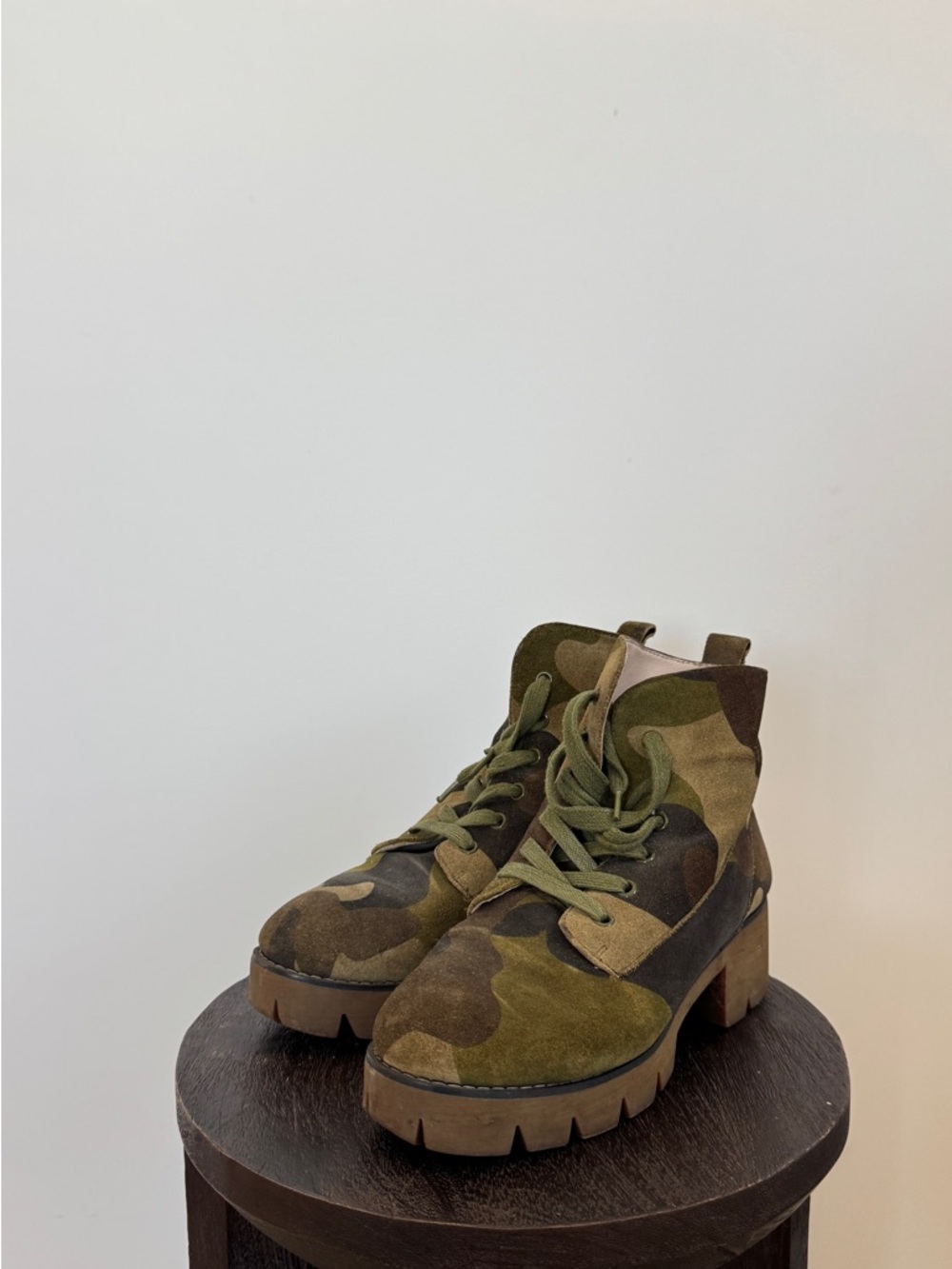 Women’s Suede Camouflage Lace-Up Chunky Heel Boots - Size 38 / 7.5